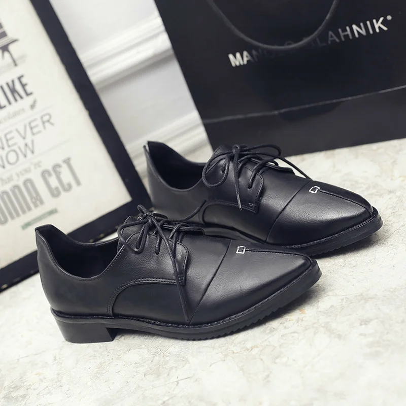 

Spring Autumn Women's Shoes British Style Pointed Toe Flats Lace-Up Retro Low Top Student Single Shoes Women Oxford Shoes tyh6