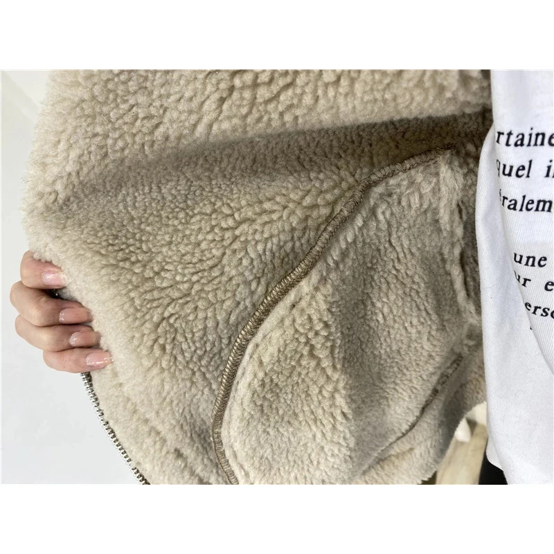 

2020 new women's wear thick warm winter retro cashmere locomotive belt casual loose artificial leather jacket