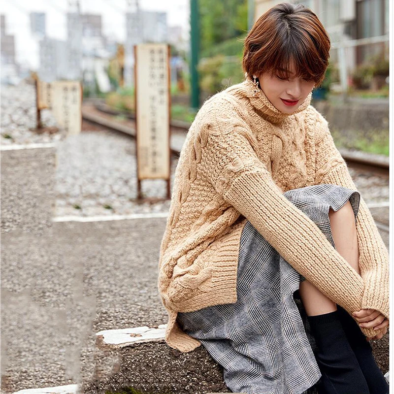 Осень 2020 Длинное платье-свитер с высоким воротником Мягкий теплый пуловер Свитер