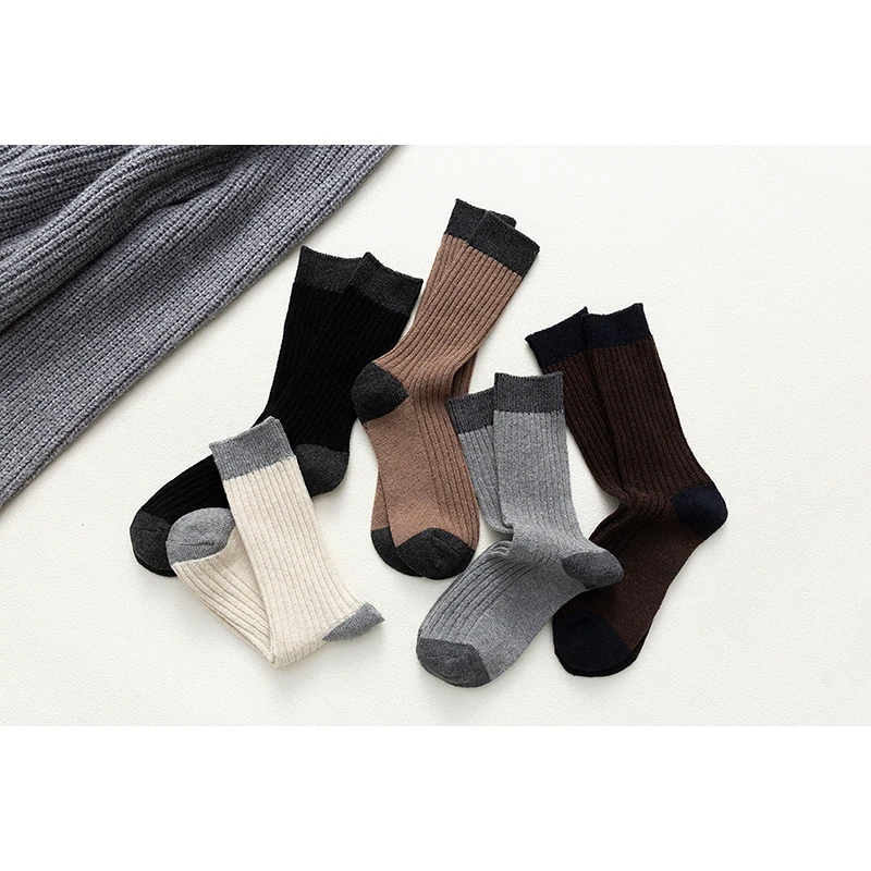 

5 Pairs/lot Thermal Socks Men 2021 Winter New Wool Socks Double Needle Color Matching Men's Retro Men Socks Bulk