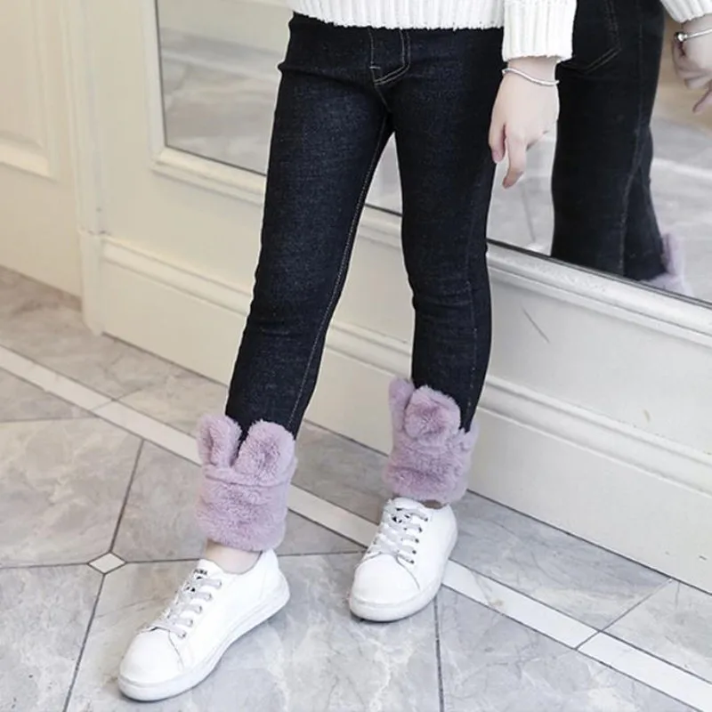 Winter Clothing Girls Pants Skinny Jeans Plush Warmth Elastic Denim Fur Leggings Girl's Pencil Baby Child's Trousers | Детская