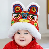 2022 new kid chinese tiger cap handmade newborn baby hat traditional new year birthday wear infant boy girl winter new year hats