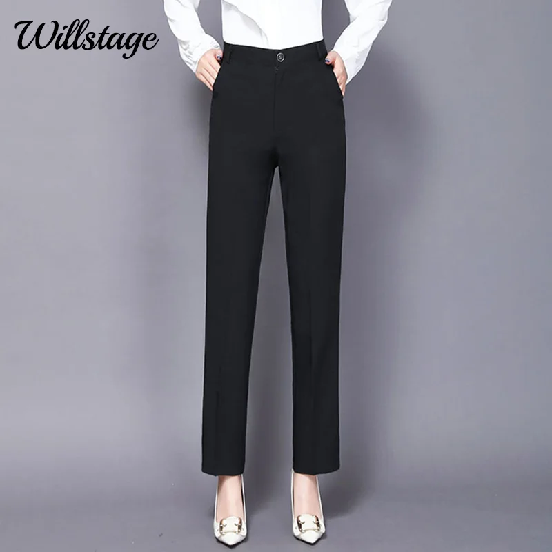 

Willstage S-3XL женские длинные брюки больших размеров, брюки с драпировкой, эластичный пояс, плотные офисные черные шаровары 2020