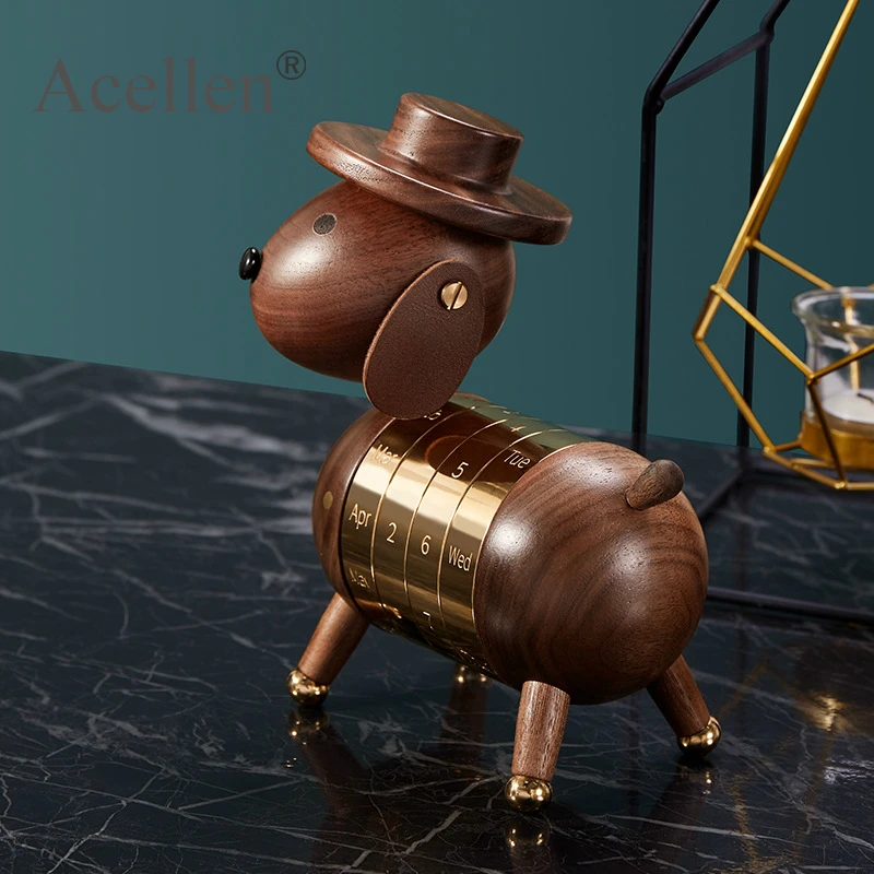 Деревянный щенок подарок собака 18K золотой календарь миниатюрные фигурки собаки