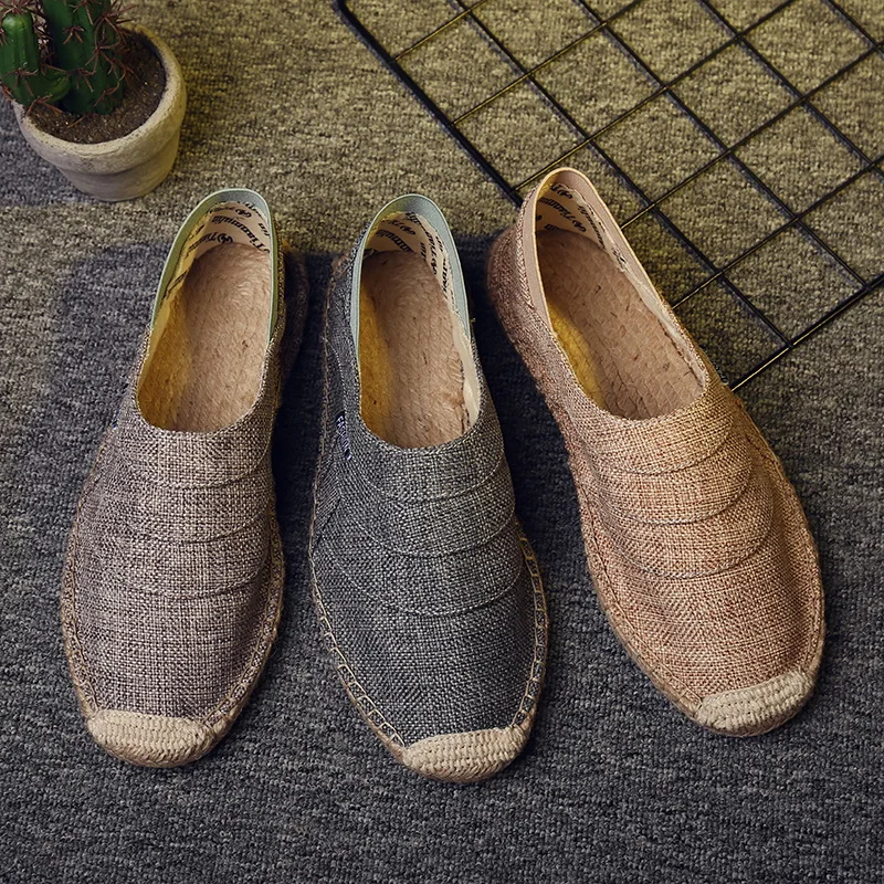 Мужская парусиновая обувь летние дышащие модные повседневные лоферы на плоской