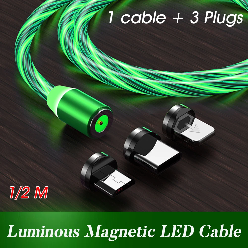 

3 in 1 Magnetic Charging Cable with LED Light Fast Charging Magnetic USB Phone Charger Cord for Android iOS Phone