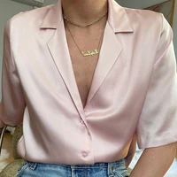 lady work wear shirt women solid short sleeve shirts elegant lapel neck office clothes summer daily commute wear tops hot sale