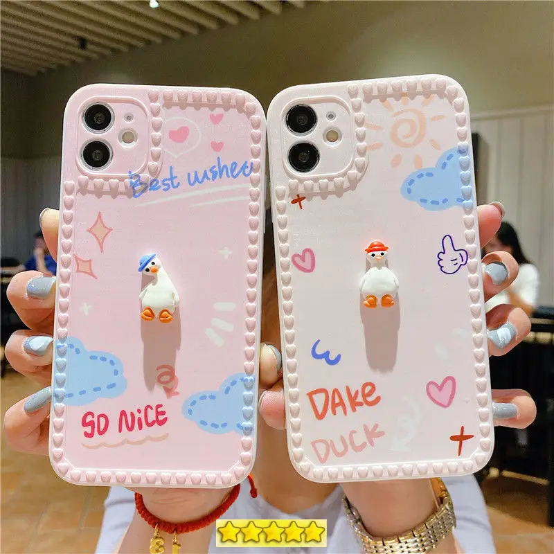

phone case For iphone 11 12mini pro max case 3D-duck shell iphone 7 case 6 8 plus x xs xr Cute smartphone celulares cover
