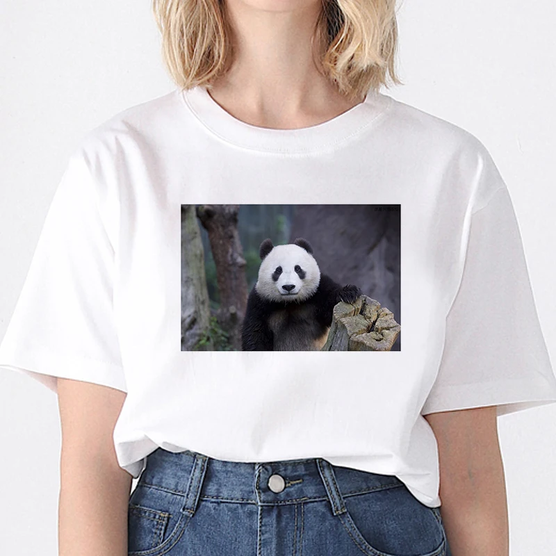 

China Panda Printing Women T shirt Summer Short Sleeve O-neck Women Tops Tshirt Casual Tees Lady Aesthetic