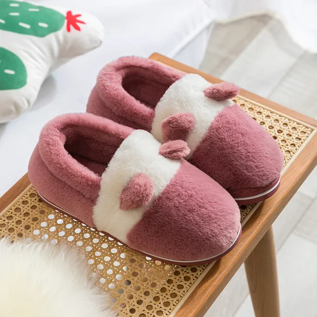 

Autumn Indoor Ladies Shoes Winter Fur Flip Flops Rabbit Home Cotton Slippers Warm Thick Bottom Slippers Women House Cute Fluffy