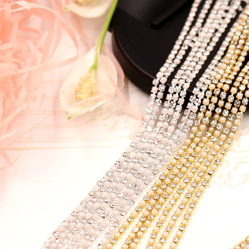 1 м/рулон SS6 золото/цепочки с кристаллами серебрянной акантовкой 2 мм Стразы