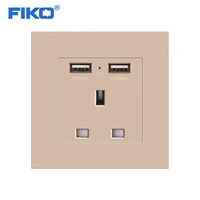 fiko 13a british standard champagne gold pc panel standard with dual usb family hotel socket with usb 5v 2100ma 86mm86mm