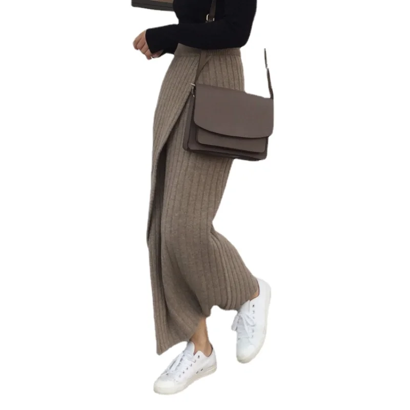 

Side split sexy design high waist thin pencil skirt knitted half length wool skirt