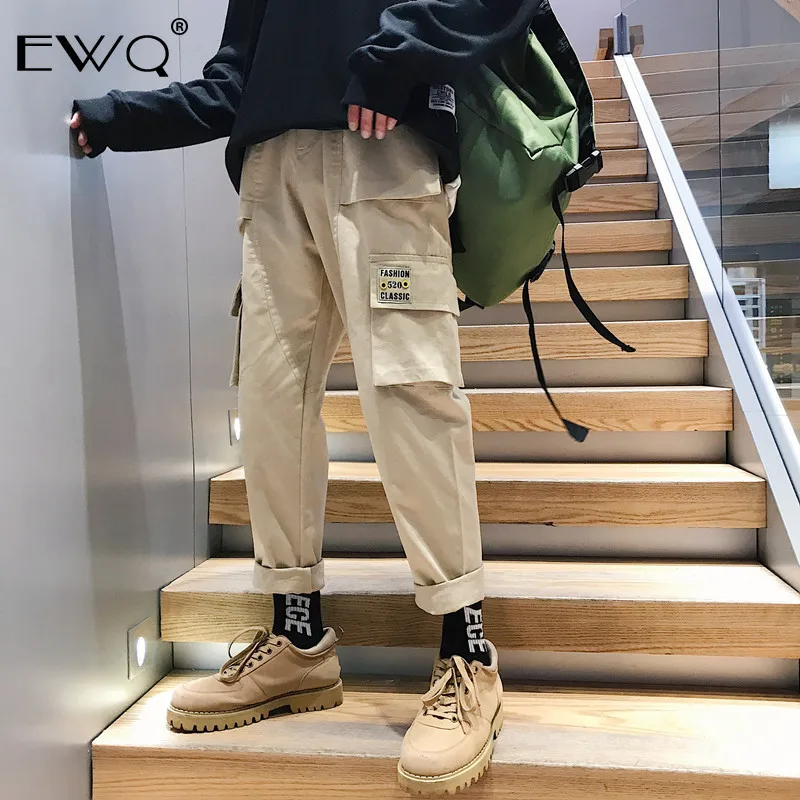 EWQ Мужские Винтажные брюки карго 2019 мужские карманы джоггеры широкие ноги хип хоп