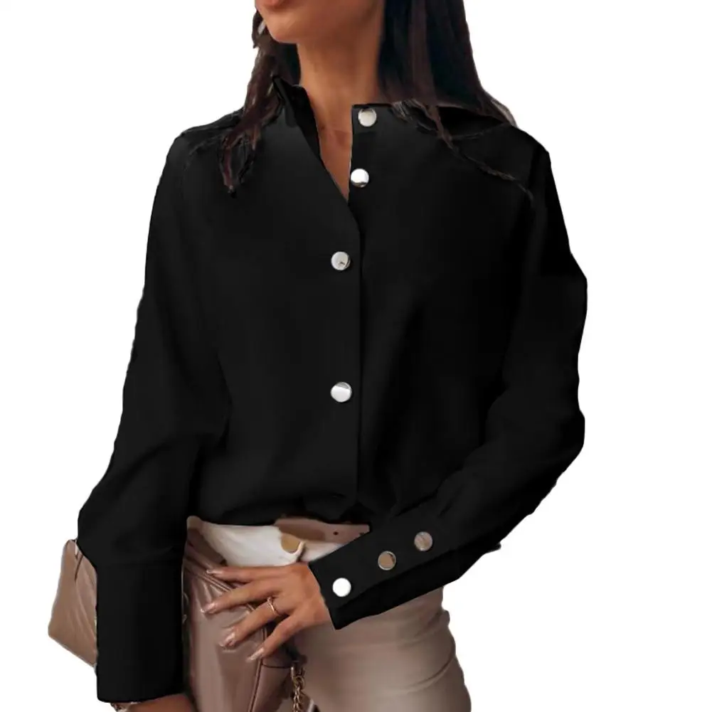 Модная Офисная Женская однотонная блузка с длинным рукавом и воротником стойкой