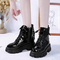 round toe med heel boots women shoes autumn boots women booties ladies lace up luxury designer lolita black 2021 rubber flat