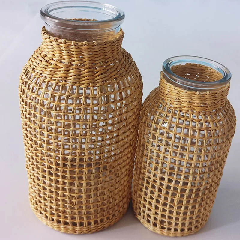 Straw Gl Flower Vase Japanese Pot in the Nordic Contracted Creative Basket to Water Plants | Дом и сад