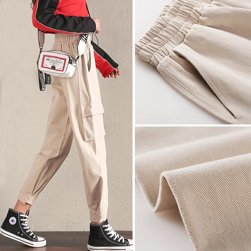 

Cargo Pants Women's Loose-Fit Beam Leg High Waist Pants Was Thin Fashion Casual Elastic-Waist Pants