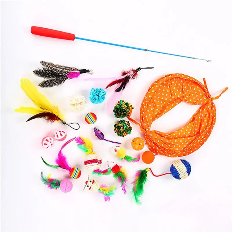 

20pcs Mini Cat toy Set Playing Mouse Pet Feather Teaser Wand Catnip Toys Ball Rings Catnips Sisal Balls Gift Cats Toy