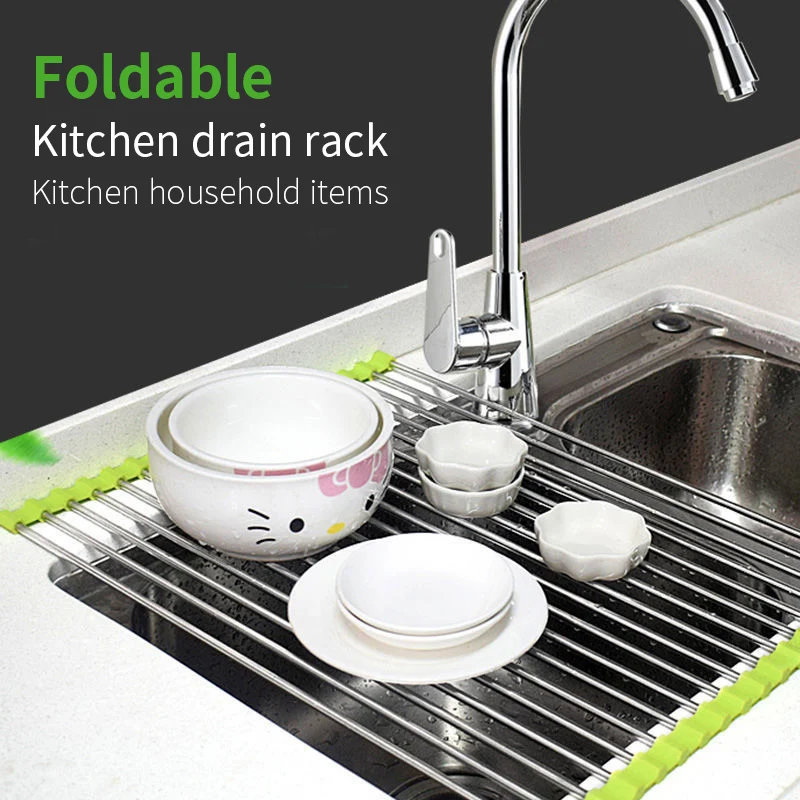 

Foldable Dish Drying Rack Multi-Use Kitchen Silicone Drainer Over Sink Fruit Vegetable Meat Organizer Tray Drainer