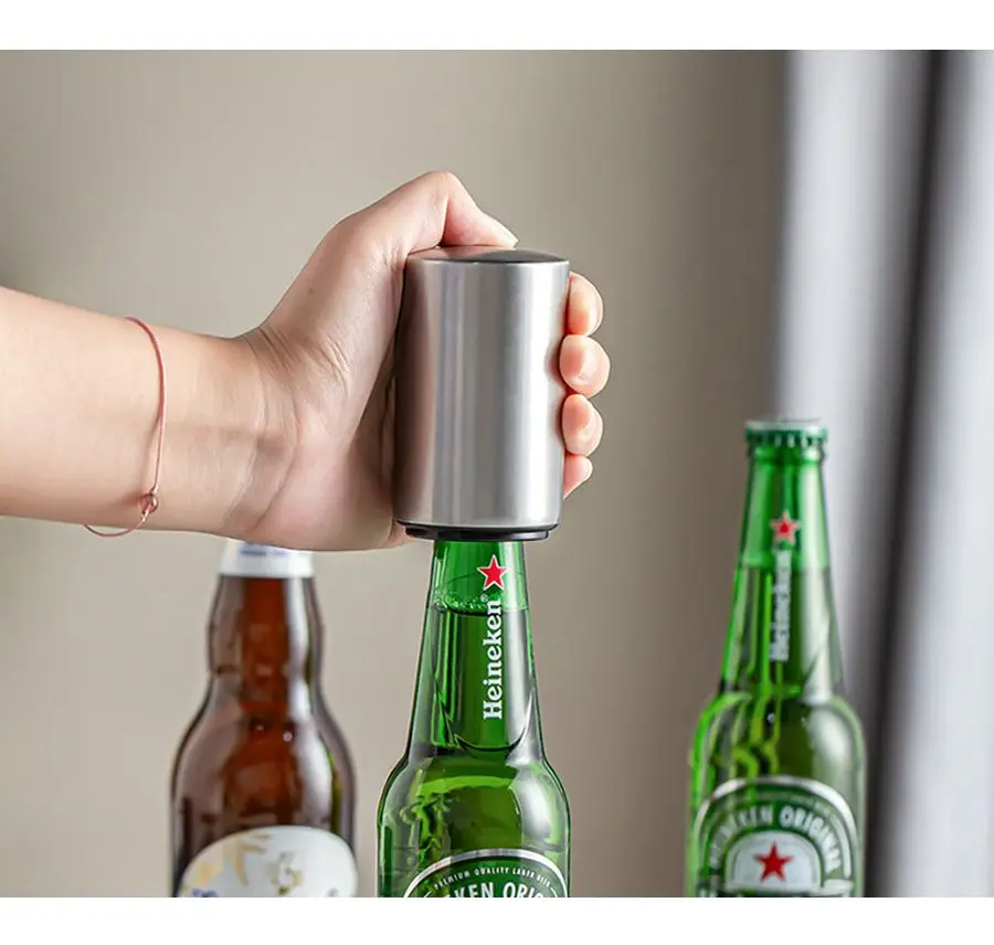 

Automatic Beer Bottle Opener,Magnet Beer Opener,Stainless Steel Push Down Opener Wine Beer Soda Cap Opener Kitchen Accessories