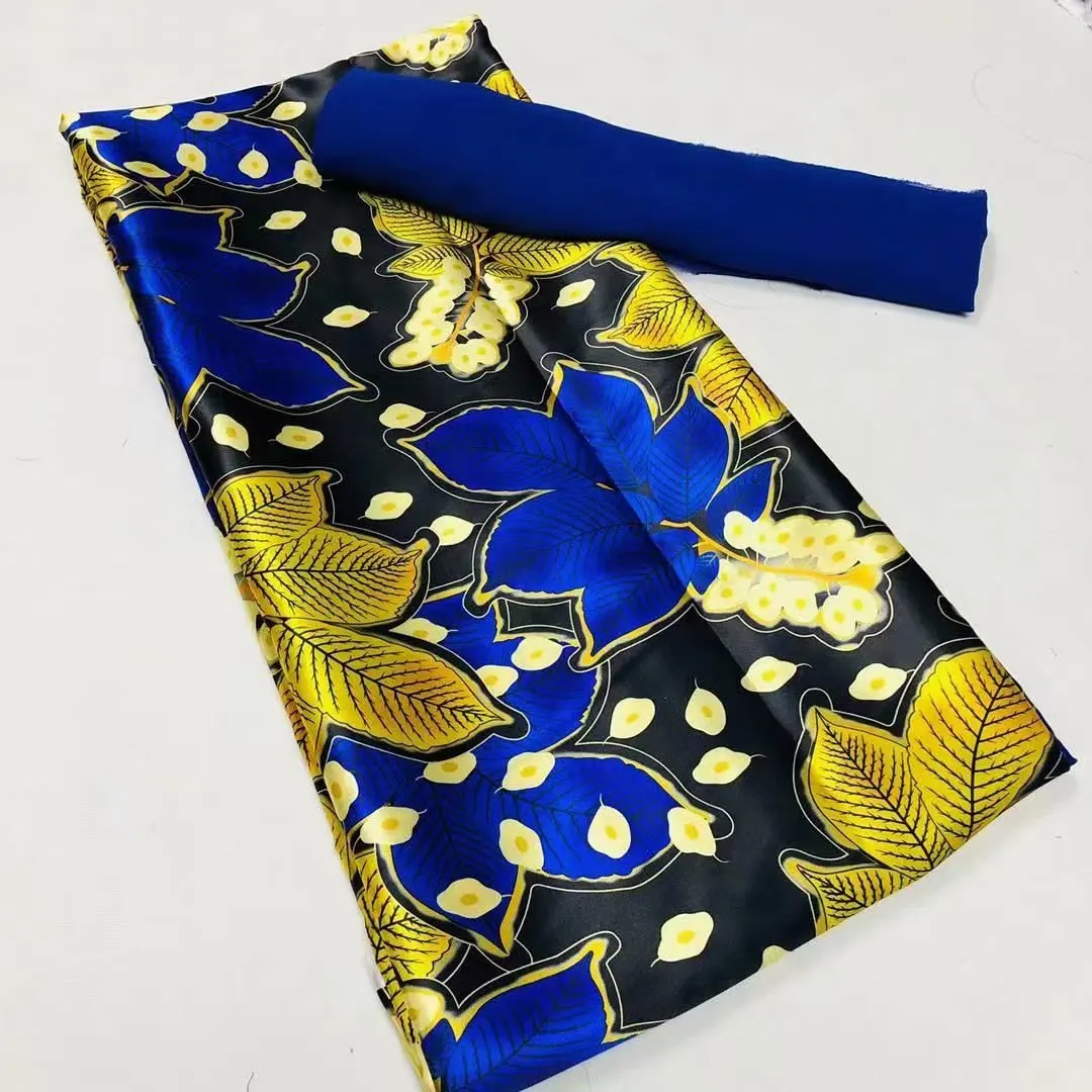 

2021 New Arrived Imitated Silk Fabric Fashion Printed Fabric Nigerian Ankara African Wax Pattern 4+2 Yards Chiffon For Dress