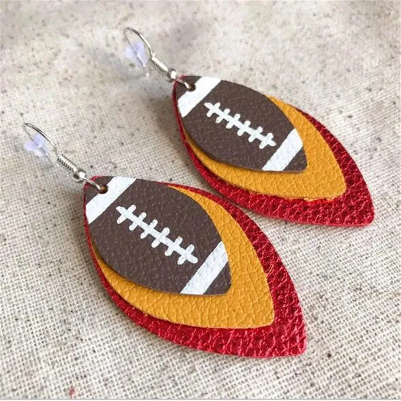 Модные леопардовые кожаные серьги с изображением футбольных слоев для женщин