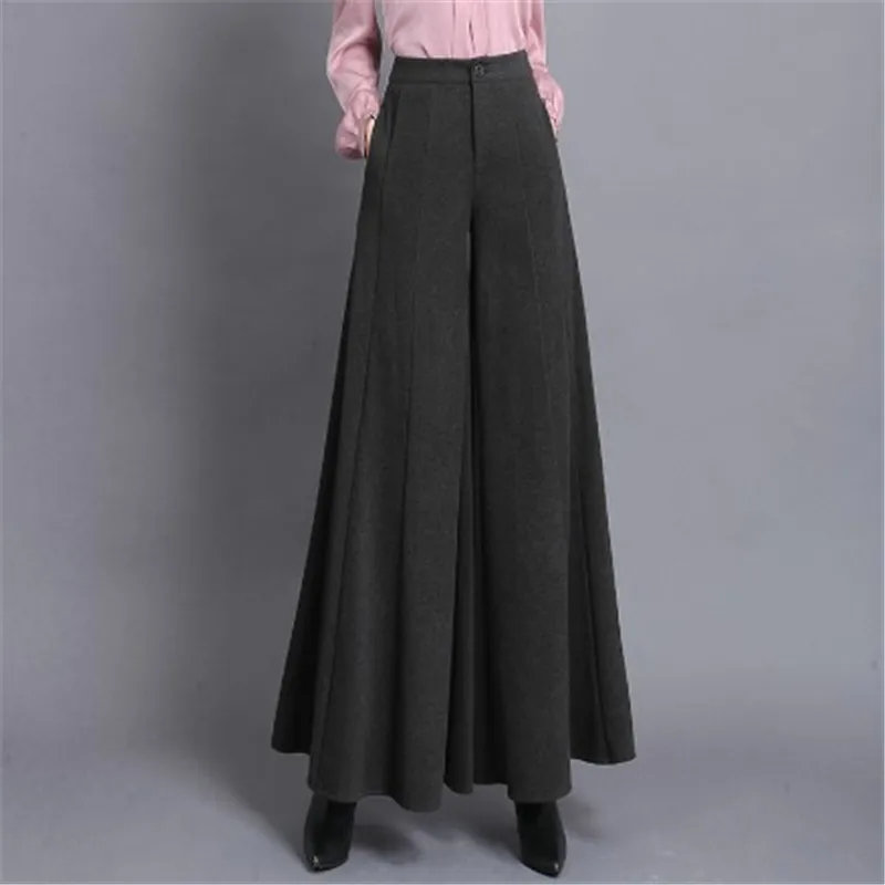 Elegant Woolen Wide Leg Pant Women High Waist Thickening Warm Skirt Pant Female Fashion Loose Trousers Plus Size S-3XL RM50013