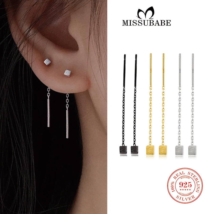 Висячие серьги S925 стерлингового серебра с длинным (Бута) и бахромой бар мотаться