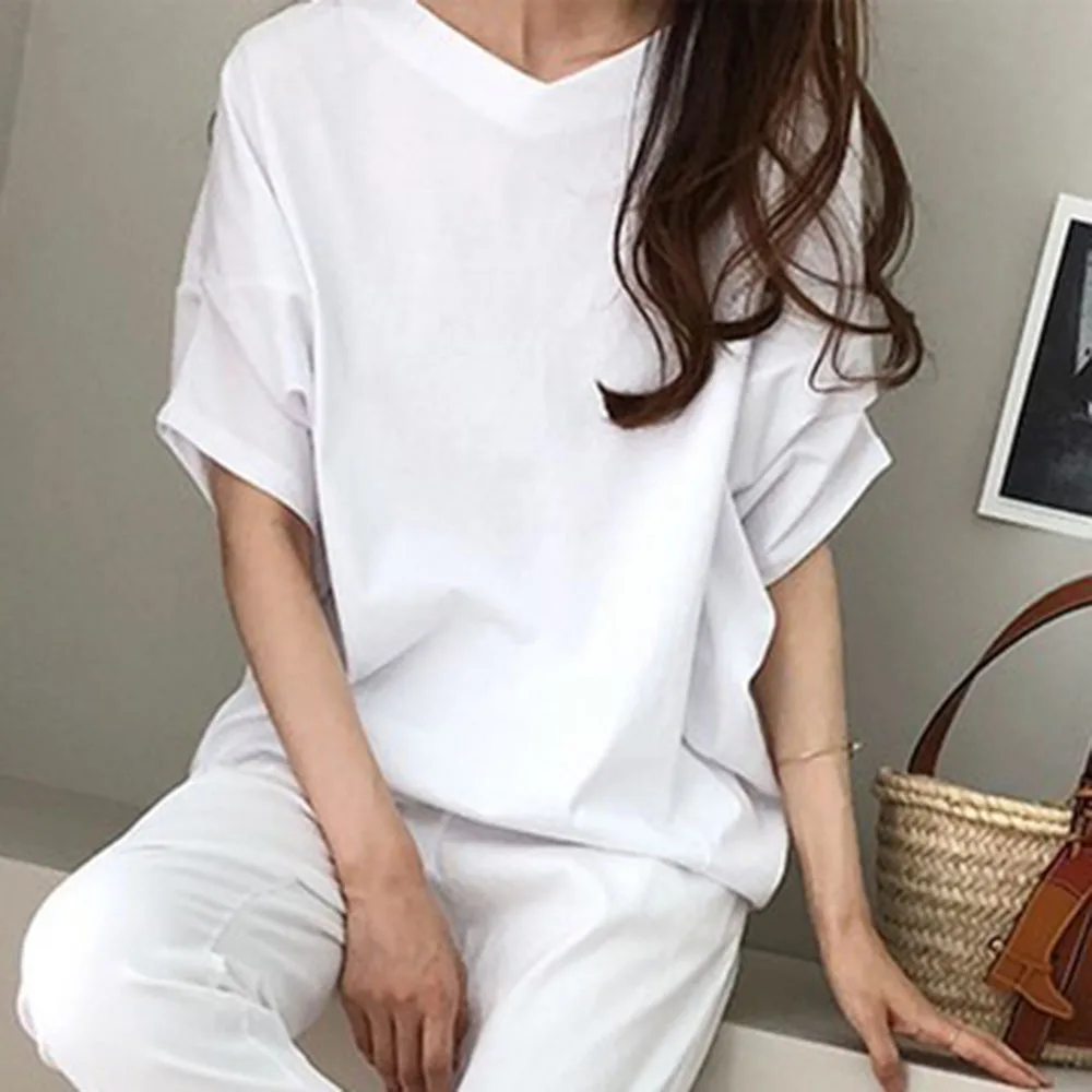 Летняя Корейская женская черная футболка в японском стиле Повседневная