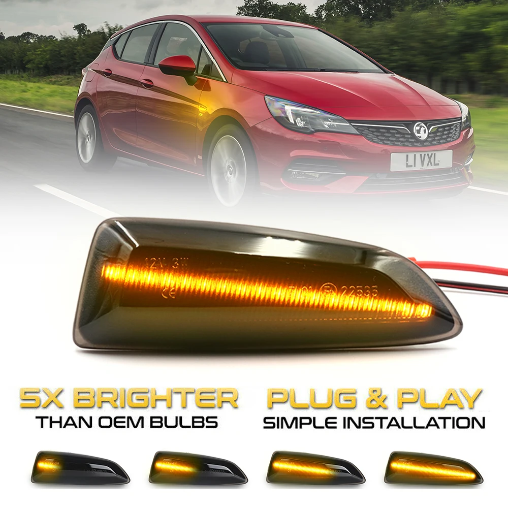 

2Pcs Dynamic LED Side Marker Lights Flowing Turn Signa Lamps For Vauxhall Insignia Crossland Grandland Astra Zafira Tourer
