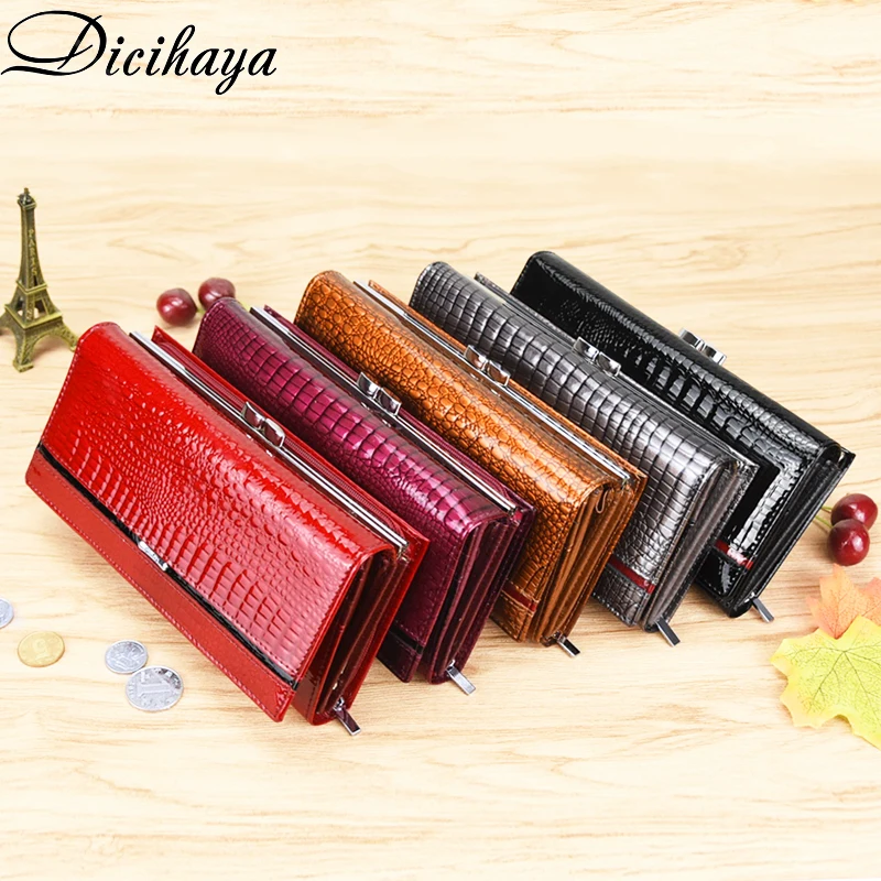 dicihaya brand genuine leather women wallets crocodile print long hasp zipper wallet ladies clutch bag purse female luxury purse free global shipping