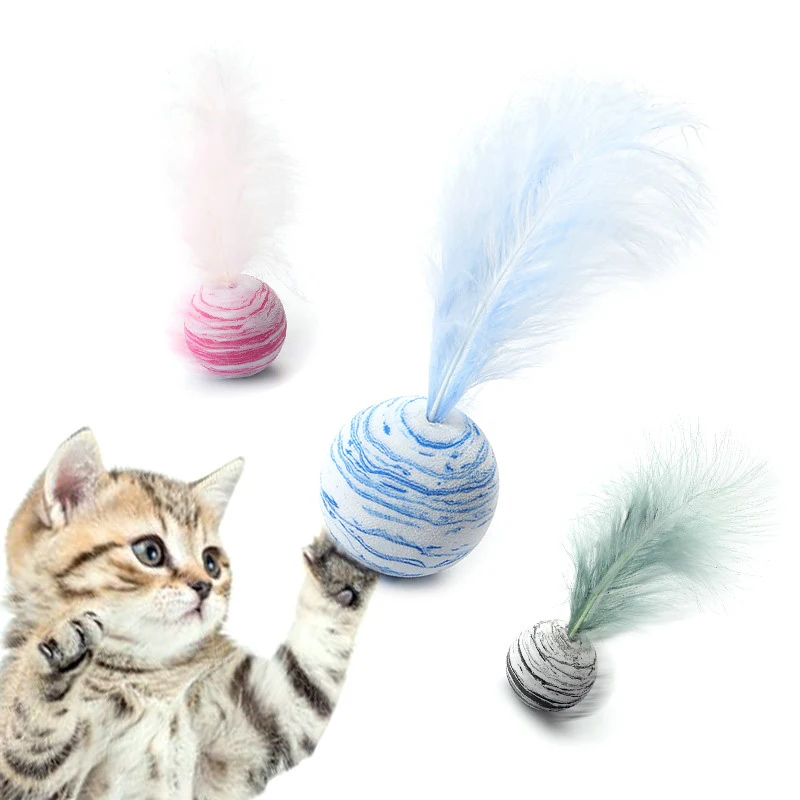 

1/5PCS Pet Cat Toy Funny Cat Toy Balls with Feather Light Foam Kitten Playing Ball Toys Interactive Throwing Toys for Cat 13*4cm