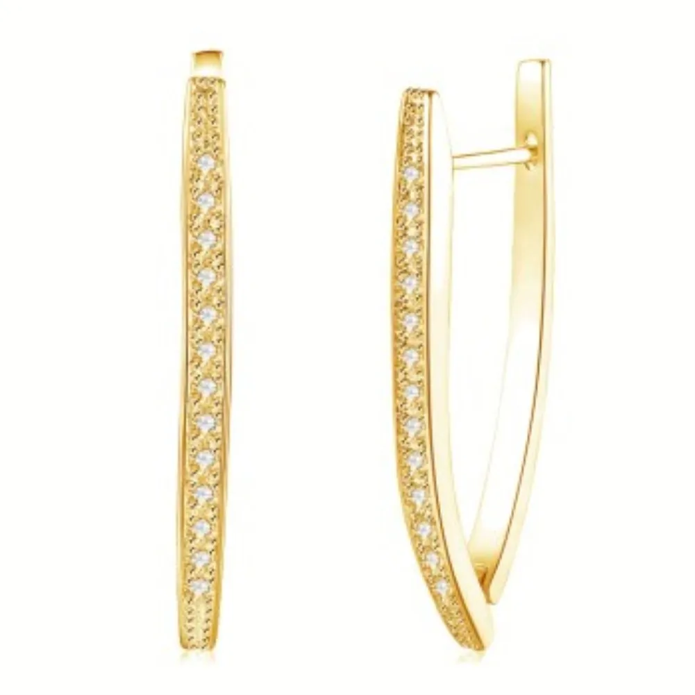 

YAONUAN Fashion Female Jewelry V-Shaped Earrings Exquisite Romantic Inlay Single Row Zircon Plating Rose Gold Accessories Gift