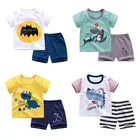 Детский комплект из футболки и шорт, из хлопка, с рисунком динозавра, для мальчиков и девочек, От 0 до 6 лет