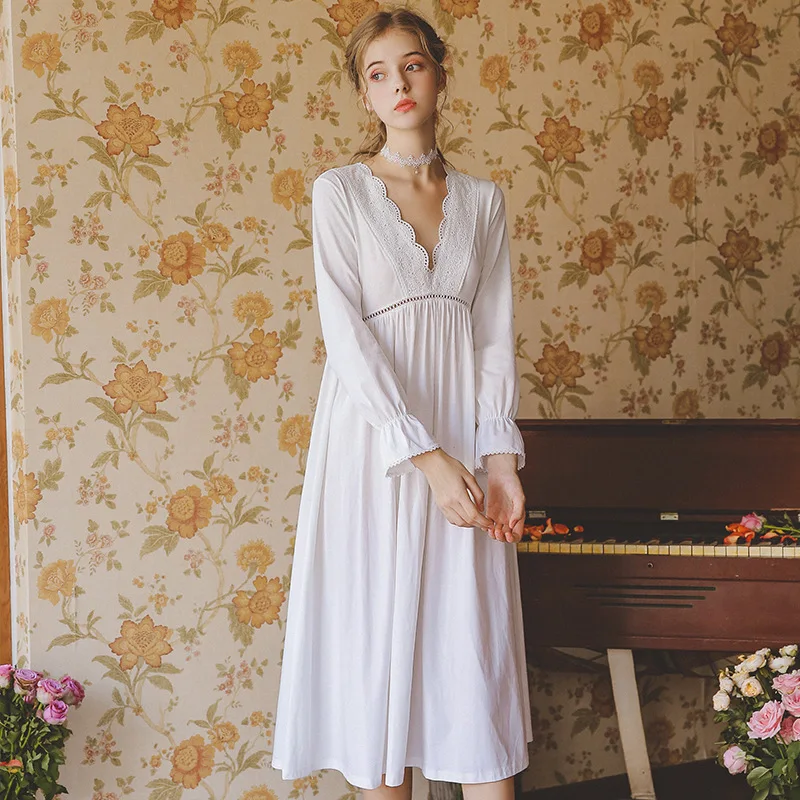 Женская ночная рубашка с кружевными краями вязаная Пижама присборенной талией