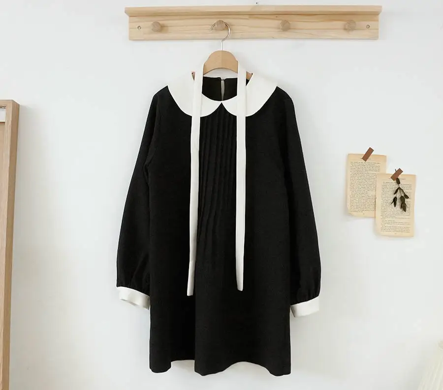 

S XL Plus Size New Spring student femme Dress Girls Boho thick Female Vintage Dress black Long Sleeve Women Dresses Robe Vestido