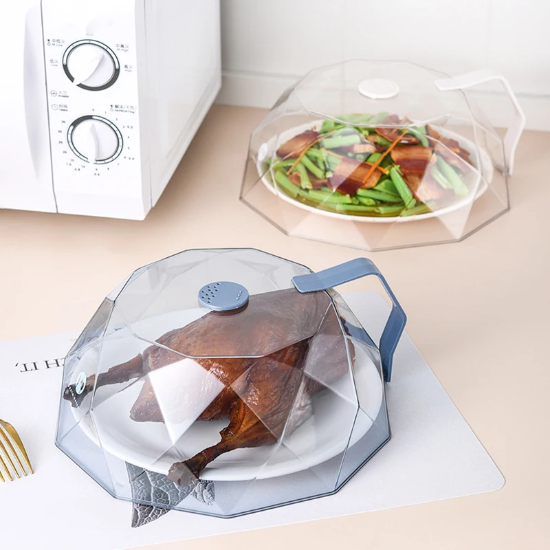 

Geometric Microwave Oven Cover With Handle Reusable Heating Cover Fresh Cover Transparent Anti-splash Oil Kitchen Accessories
