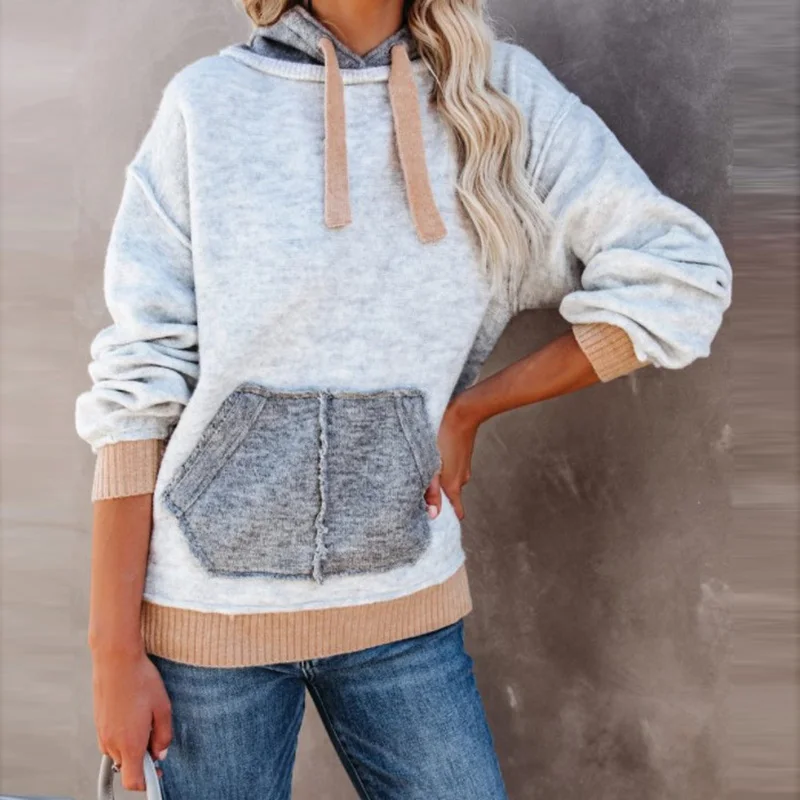 

Casual Women Loose Full Sleeve Hoodies Spring Autumn Patchwork Pocket Ladies Sweatshirts Pullovers Sweet Streetwear Dropshipping