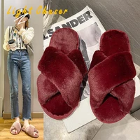 2021 new winter women house slippers fashion warm shoes woman slip on flats female slides soft non slip cozy home furry slippers