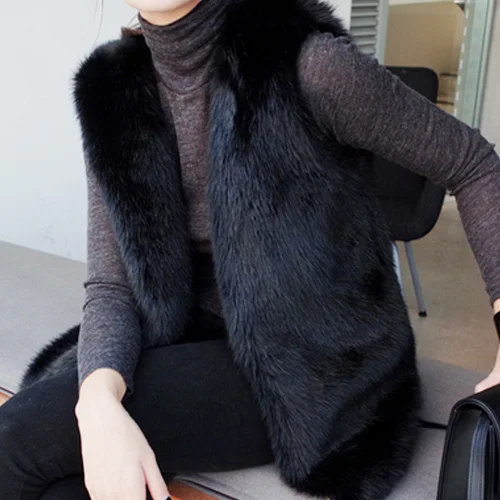 Furry Women Coats 2019 Faux Fox Fur Vest Medium Long Luxury Fake Coat Winter Female Sleeveless Retro Gilet Jacket J84 | Женская одежда