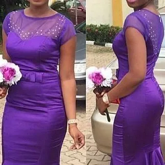 Aso Ebi фиолетовые искусственные бриллианты иллюзия круглый вырез закрытые рукава