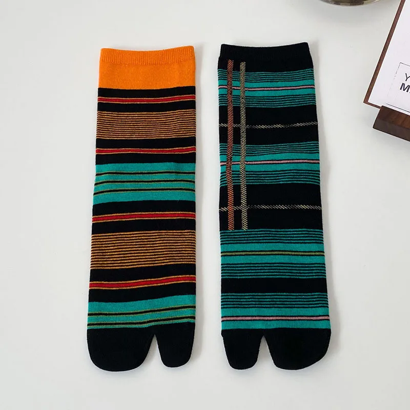 Осенние индивидуальные Японские Женские Мужские хлопковые полосатые носки с
