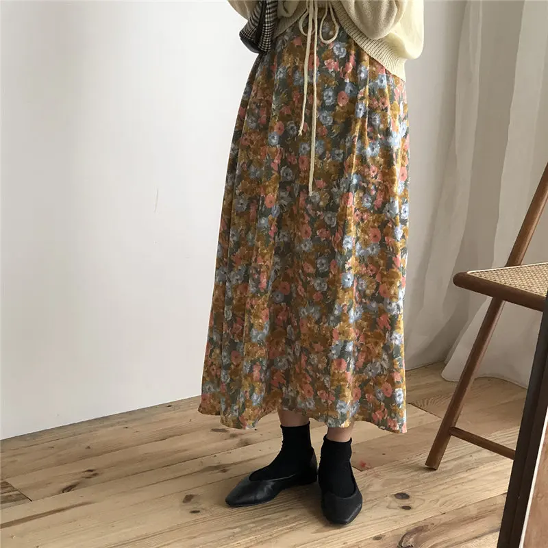 

Hzirip Feminine Fresh Print Florals High Waist Sweet Chic 2020 Slim Girls Elegance All Match Streetwear Women A-Line Skirts