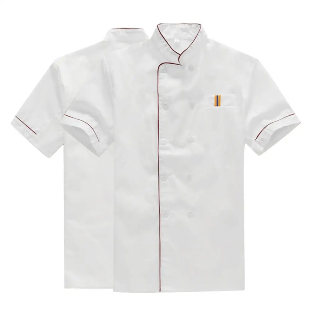 

Men Short Sleeve Double-breasted Chef Waiter Work Uniform Catering Men 2021 Oversized T-Shirt Shorts Top