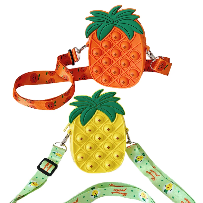 

New Popit Fidget Toys Fruit Decompression Satchel Pop It Bag Push Bubble Release Pressure Relieve Fidget Shoulder Bag Kids Gifts