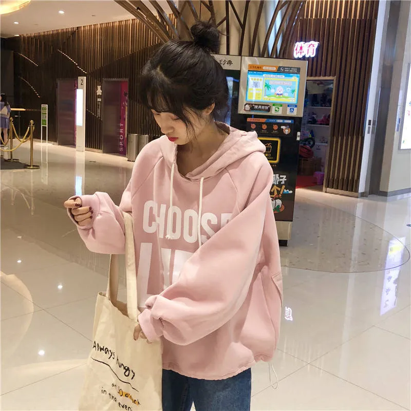 

Jumpers Ladies Fashion Letter print hoodies women pocket harajuku cool hip hop sweatshirt plus tops autumn streetwear females