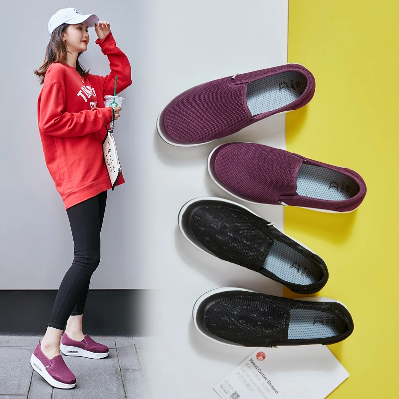 Дышащие тканевые кроссовки для фитнеса увеличивающие рост женская обувь качели