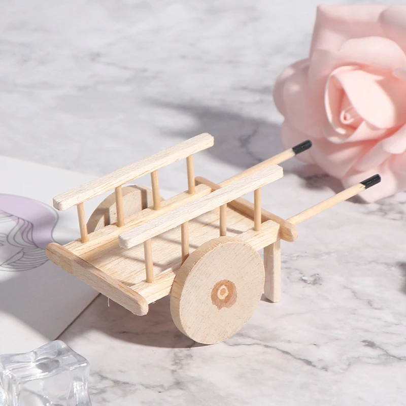 

1:12 Mini C Delicate Dollhouse Miniature Wooden Simulation Pulling Cart Handcart Model Accessories Toys 115*50mm
