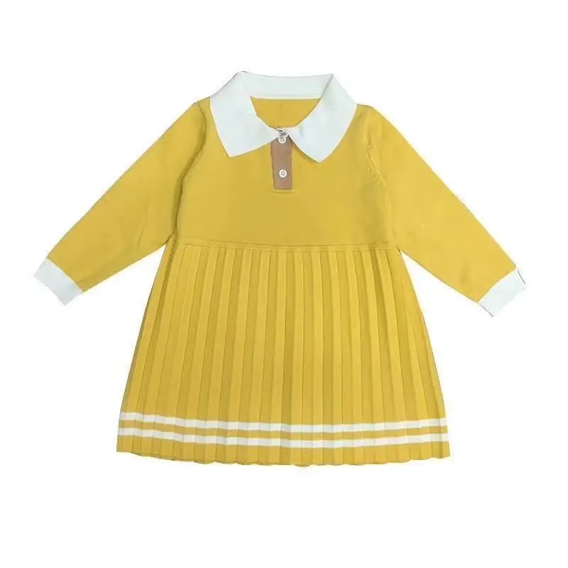 

Girl's Knitting Long Sleeve Dress Spring Autumn New Lady Girl Baby Ruffle Lapel Knitted Sweater Girl Casual Solid Color Dress
